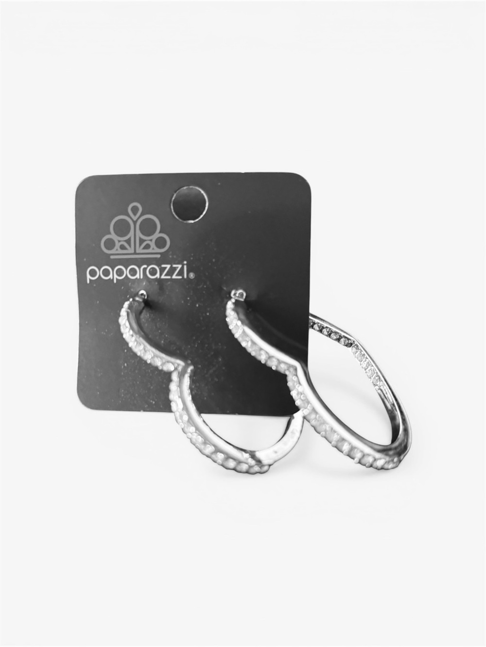 Paparazzi silver Crystal-Accent Heart shaped Hoop Earrings - silver